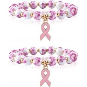 Kal-Octobre Rose Bracelets Réglables Ruban Rose Bracelet Cancer Du Sein Decoration Avec Pendentif En Métal, Pour Femme Cadeaux ¿ - Neuf