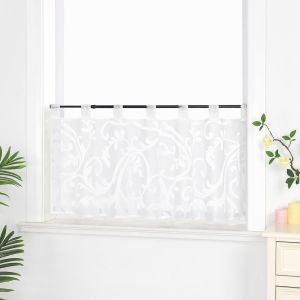 Rideau Brise Bise Rideaux Cuisine Voilge avec Passants Motif de Fleurs Blanc HxL 60x90cm - Neuf