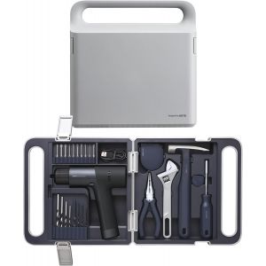 Boîte À Outils, Set De 26 Pièces, Inclus Perceuse 12V, Tournevis, Clé, Marteau, Pince, Mètre Ruban, Adapté Pour Ateliers Et Maison, Gris/Bleu Foncé[MAT791386] - Neuf