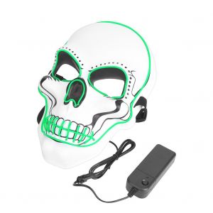 Masque Lumineux Drole Et Espiegle De Clown Pour Halloween, Masque Effrayant, Tete De Mort Blanche, 3 Modes D'eclairage, Vert - Neuf