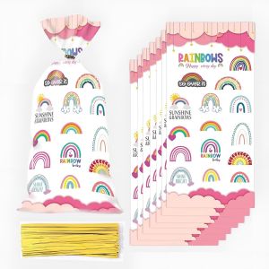 Lot De 50 Sacs À Friandises En Cellophane Arc-En-Ciel Avec Attaches Torsadées Pour Filles, Enfants, Bonbons, Fête Prénatale, Anniversaire, Décoration D'halloween - Cadeau Coloré - Neuf