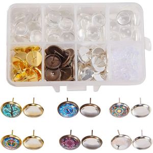 Kal-1 Bo&icirc;te Diy 30 Paires 3 Couleur Cabochon Dormeuses Faire Kit De D&eacute;butant 60pcs Goujon Oreille Cabochon R&eacute;glage Vide Plateau Base Fit 12mm Cabochons - Neuf