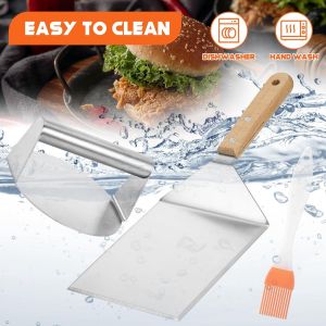 ASFASFq-Smash Burger Kit, Inclut Un Burger Smasher de 5,5 Pouces, 1 Spatule à Barbecue et 1 Pinceau à Pâtisserie en Silicone pour Les Galettes de Hamburgers et Le Steak, Facile Et Pratique à Nettoyer - Neuf