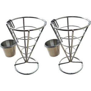 2pcs Frites Stand Cone Panier Panier Fry Holder Avec Sauce,Dippers,Cône Métallique,Snack,Frit,Chicke - Neuf