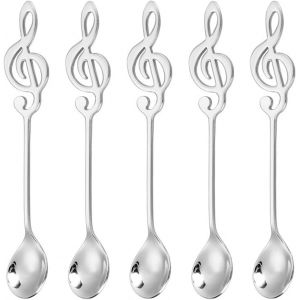 Cuill&egrave;res &Agrave; Caf&eacute; En Acier Inoxydable, 5 Pi&egrave;ces, Petite Cuill&egrave;re &Agrave; Dessert, Symbole Musical, Mini Cuill&egrave;re &Agrave; G&acirc;teau, Cuill&egrave;re &Agrave; Th&eacute;, Pour Sucre, Milkshake, Glace Et Confiture, 15,5 Cm, Argent - Neuf