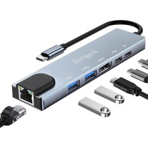 Hub Usb C, (6 En 1) Adaptateur Vers Rj45 Ethernet, Hdmi 4K, Pd 100W, Usb 3.0 Port, Usb 2.0 Port, Type-C Port, Usb C Multiport Adaptateur Pour Iphone 16/15 S&eacute;rie, Macbook Pro/Air, Ipad, Samsu[Z536] - Neuf