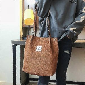 Sacs &agrave; bandouli&egrave;re pour femmes, cabas en velours c&ocirc;tel&eacute;, sacs vintage de plage, sacs de courses r&eacute;utilisables pour &eacute;tudiantes - Neuf