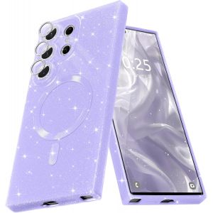 Eryi-Coque Magnétique Pour Samsung Galaxy S25 Ultra Etui À Paillettes Brillant Compatible Avec Magsafe Charge Sans Fil Housse De Protection Antichoc Pour Appareil Photo Silicone Tpu Souple,Mauve - Neuf