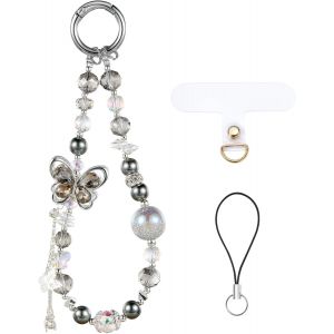 KAL-Chaîne De Téléphone Perlée Gris Délicate Sangle De Téléphone Bracelet De Perles Fait Main Pour Tous Les Téléphones Clés Sac Appareil Photo Disque U - Neuf