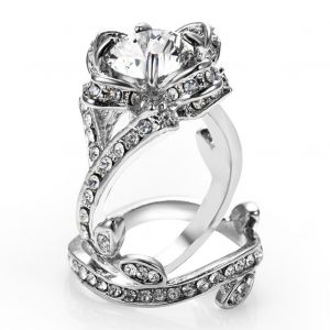 Bague En Cuivre Plaque Zircon, Forme De Fleur Unique Et Tendance, Bijou Pour Femme (Argent 10#) - Neuf