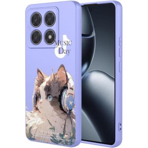 Kal-Silicone Coque Pour Xiaomi 14t Pro, Antichoc Souple Soyeux Très Mince Premium Tpu Housse, Élégant Simple Mignon Motif Étui, Anti-Rayures Tissu Microfibre, P4 - Neuf