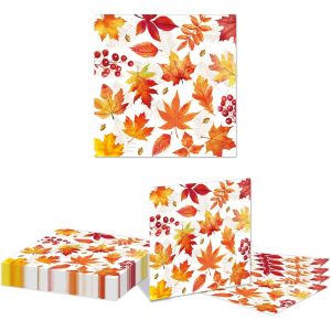 Kal-48 Pièces Serviettes En Papier D'automne Pour Thanksgiving Feuilles D'érable Serviettes De Table Jetables Pour Déjeuner Fêtes D'automne - Neuf
