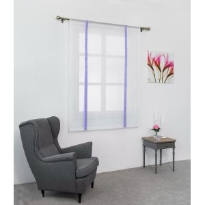 1 Pièce Store Romain Translucide Tulle Rideaux Voilages Vertical Poche De Tige Pour Chambre Cuisine Salon, Rubans Violet Clair, Largeur 80cm X Hauteur 140cm - Neuf
