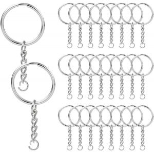 ERYI-Lot De 150 Chaine Porte Clé Acier Inoxydable,Anneaux Porte Clef Avec Chaîne,Chainette Porte Clé,Accessoires Porte Clef,Anneaux Fendus,Attache Porte Clé,Key Chain Ring Pour Bijoux Bricolage - Neuf