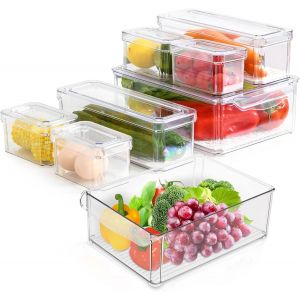 Mevronisshop-Bac Rangement Frigo,Ensemble De 8 Boite De Rangement Frigo Avec Poignée,Organiseur Frigo Cusine Avec Couvercle,Pour Cuisine,Réfrigérateur,Placard,Armoires-Sans Bpa - Neuf