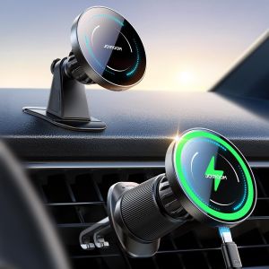 Support Telephone Voiture Magsafe Induction Ensemble 2 En 1 [Conception Am&eacute;lior&eacute;e Pince Double Crochet] Chargeur Magsafe Voiture 15w, Chargeur Induction Voiture Iphone 17 Air Pro Max 16-12 - Neuf