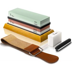 Mevronisshop-Finew Ensemblede Pierres &Agrave; Aiguiser 400/1000 3000/8000, Couteaux Aiguiser Pierre Double Visage Professionnel, Avec Base En Bambou Antid&eacute;rapante, Guide D'angle, Pierre &Agrave; Aplatiret, Rayure - Neuf