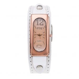 Montre A Quartz Vintage Ccq Pour Homme, Cadran Rectangulaire, Bracelet En Cuir Synthetique Et Alliage (Blanc) - Neuf