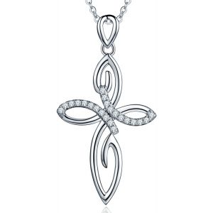 Colliers En Argent 925/1000 Pour Femme,Collier Grande Croix Crucifix Celtique,Chaîne Avec Pendentif Avec 3a Oxyde De Zircon - Neuf