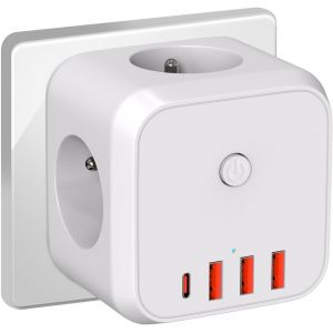Multiprise Cube Murale, 7 En 1 Chargeur Usb Prise Avec 3 Sortie Ac, 4000W Multiprise Électrique Avec Interrupteur, Idéal Pour Salo - Neuf