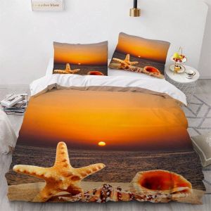Housse De Couette Plage X Imprim&iquest;&iquest; D Coquillage &iquest;&iquest;Toile De Mer Parure De Lit Personnes Hypoallergique Microfibre Literie Pi&iquest;&iquest;Ces Avec Fermeture - Neuf