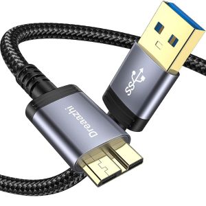 JGD-C&acirc;ble USB 3.0 Micro B 0,5 m, USB3.0A vers Micro B 5 Gbps C&acirc;ble de disque dur externe tress&eacute;, compatible avec Toshiba, WD, Seagate, Samsung Galaxy S5/Note 3/Note Pro 12,2, etc - Neuf