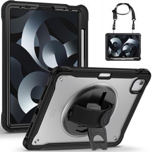 Coque pour iPad Air 5/Air 4/iPad Pro 11 (2022/2021/2020/2018), ?tui Antichoc Structure &iquest;&iquest; 2 Couches avec Support Pivotant, Arri&iquest;&iquest;re Transparente, Dragonne et Dandouli&iquest;&iquest;re R&iquest;&iquest;glable/Amovibles, Noir - Neuf