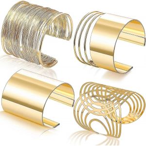 4 Pcs Manchette Bracelet Manchette Large Bracelet Réglable Pour Les Femmes Or - Neuf