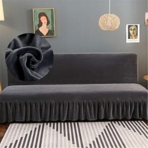 Housse De Futon Noir En Velours Sans Bras Avec Jupe À Volants Higly Extensible Futon Canapé Lit Couverture Pas De Tache De Bras R - Neuf