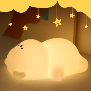 Veilleuse Bébé Ours, 7 Couleurs 3 Modes Veilleuse Dimmable, Lampe En Silicone, Veilleuse Led Rechargeable, Avec Fonction Minuterie, Pour Enfant Chambre Cadeau Lampe De Chevet Pour Enfant - Neuf