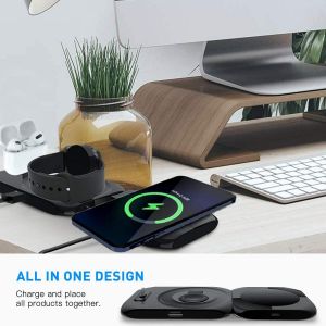 Chargeur Sans Fil Magn&eacute;tique,4 En 1 Chargeur Induction Compatible Avec Mag Safe Chargeur,15W Station De Charge Pour Iphone 12/12 Pro/12 Pro Max/Mini,Iwatch,Airpods Pro Avec Qc 3.0 Adaptateur - Neuf