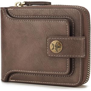 TRAHOO-Portefeuille Homme en Cuir PU, Porte Monnaie Portable avec Fermeture &agrave; Glissi&egrave;re, Portefeuille Cuir Homme Compartiments Multiples avec ID Fen&ecirc;tres - Neuf
