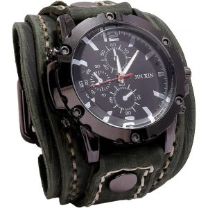 Montre-Bracelet De Style Punk,Montres &Agrave; Quartz &Agrave; Chiffres Romains &Agrave; Manchette Large En Pu.[J466] - Neuf