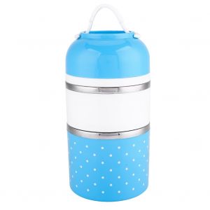 Boite a lunch isotherme portable en acier inoxydable a 2 couches, contenant de conservation des aliments, bleu - Neuf