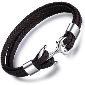 Eryi-Bracelet Tissé En Cuir, Multicouche, Avec L'ancre Rétro En Acier Inoxydable, Bracelet Pour Homme, Cadeau De Noël Anniversaire - Neuf