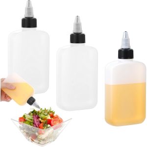 Lot De 3 Petites Bouteilles À Presser-120 Ml-En Plastique-Avec Bouchons-Bouteilles Transparentes Pour La Cuisine,Les Épices,Les Épices-Bouteilles Vides Pour Cuisiner En Camping - Neuf
