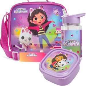 KALANKA-Gabby's Dollhouse Set Repas Enfant 3 Pièces Sac Isotherme avec Sangle Boîte à Goûter et Gourde 400ml Sans BPA École Pique nique (Gabby`s Dollhouse) - Neuf