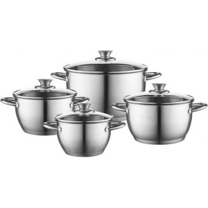 Jexnovashop-Florina - Casseroles (Lot De 8) I Casserole Inox Henry I Casseroles Pour Induction, Gaz I Lot De Casseroles Avec Couvercle En Verre I Batterie De Cuisine I Acier Inoxydable I Couleur: Arg - Neuf