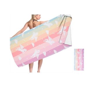 Serviette De Plage En Microfibre &Agrave; Motif Licorne Pour Camping, Piscine, Douche, 180 X 100 Cm - Neuf