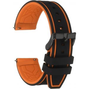 Kal-Bracelets Montre Silicone 22mm Largeur Bracelets Montre Caoutchouc Souple À Libération Rapide Avec Boucle Noir Mat Pour Hommes Femmes, Noir Orange - Neuf