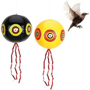 KALANKA-COM-FOUR® 2X Ballon Anti-Oiseaux - épouvantail à Suspendre avec Yeux réfléchissants et Rayures crépitantes - effaroucheur d'oiseaux pour étourneaux, Corbeaux, choucas, Pigeons (2 pièces - Bal - Neuf