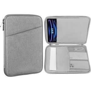 KAL-Housse De Protection Tablette 12.9 Pouce Compatible Avec 13 Pouces Ipad Pro M4 2024 Oled, 13 Pouces Ipad Air M2 2024, Macbook Pro 13"" M1 2016-2020, Sac De Transport Avec Poche, Gris Clair - Neuf