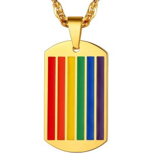 Kal-Collier Lgbt Homme Femme Personnalisable Pendentif Gay Pride Lesbien Arc En Ciel Acier Inoxydable/Or/Noir Avec Chaine Bijoux Prénom Graver Cadeaux Amour Homosexuel Couples (Boîte Cadeau) - Neuf