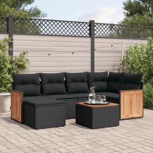 Prolenta Premium - Salon De Jardin 7 Pcs Avec Coussins Noir R&eacute;sine Tress&eacute;e - Neuf