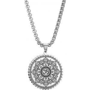 Kal-Collier Bouddhisme Fleur De Lotus Om Pour Homme Et Femme - Pendentif Lotus Unalome - Bouddha Om Aum Ohm Symbole Mandala - Pendentif Yoga Spirituel - Cadeau - Neuf