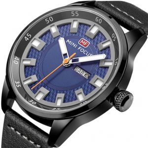Mini Focus Hommes Mode Analogique Bracelet En Cuir &Eacute;tanche Montre Quartz Montre-Bracelet (Bleu + Noir) - Neuf