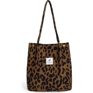 Sac Velours Côtelé,Sac à Bandoulière en Velours Côtelé Femme,Sac à Main Rétro Casual pour Shopping,Voyage,Ecole(Leopard) - Neuf