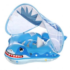 Bouee De Natation Gonflable Pour Bebe, Motif Requin, Avec Sangles Amovibles Pour Protection Solaire - Neuf