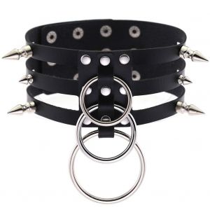 Collier Avec Pendentif Multicouches En Pu Style Punk Exagere, Chaine De Collier Pour Boite De Nuit (Noir) - Neuf