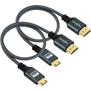 Mini C&acirc;bles HDMI 2M Lot de 2-Nylon Tress&eacute; Mini HDMI C vers Full HDMI A pour 3D/4K 60Hz 1080p-Compatible Cam&eacute;scope,Ordinateur Portable,Tablette et Carte Graphique/Vid&eacute;o - Neuf